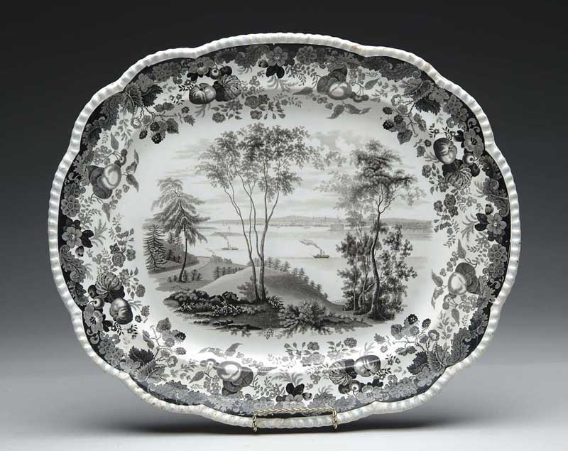 Appraisal: BLACK AND WHITE TRANSFER STAFFORDSHIRE PLATTER Bay of New York