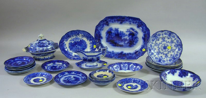 Appraisal: Thirty Pieces of Miscellaneous English Flow Blue Tableware including footed