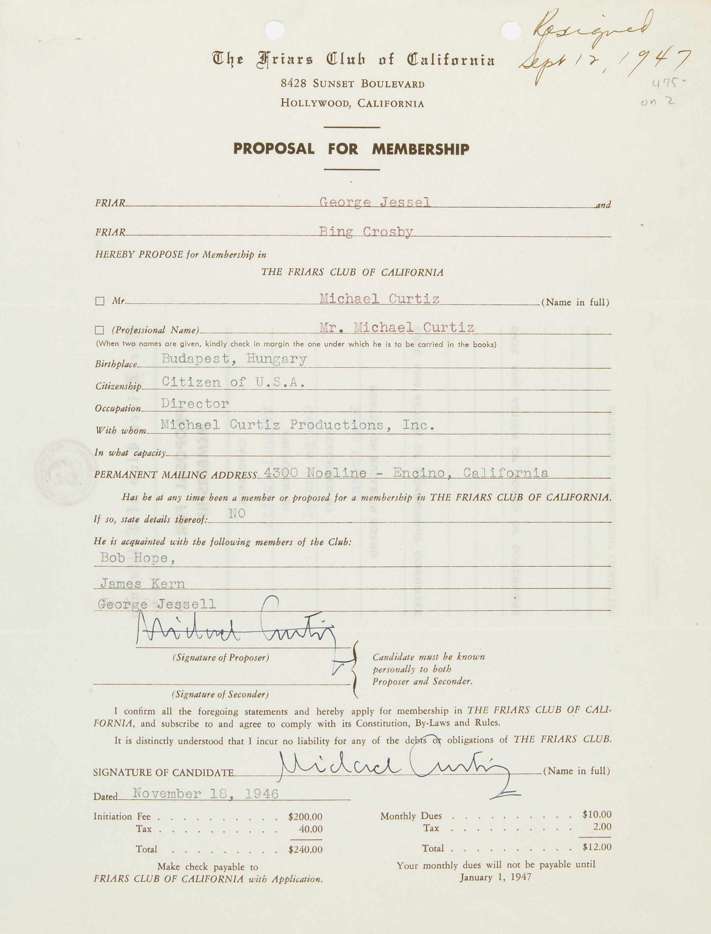 Appraisal: CURTIZ MICHAEL - Typed Letters Signed ''Mike'' pp to and