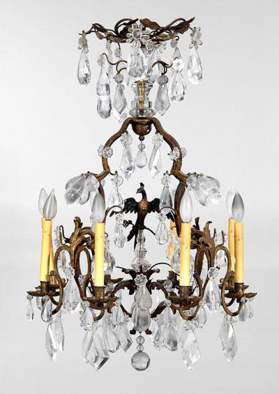 Appraisal: Very fine rock crystal eight-light chandelier scrolled and leaf decorated