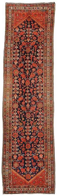 Appraisal: Hamadan Runner Persian th century navy blue field with quadrupeds