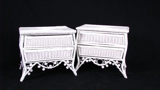 Appraisal: Two White Painted Wicker Low Two Drawer Night tables