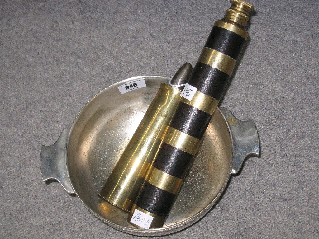 Appraisal: Lot comprising EP bowl telescope shell case etc