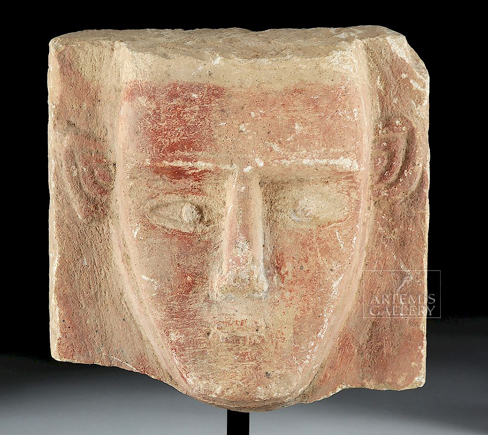 Appraisal: South Arabian Limestone Stelae w Original Pigment Originally Listed At