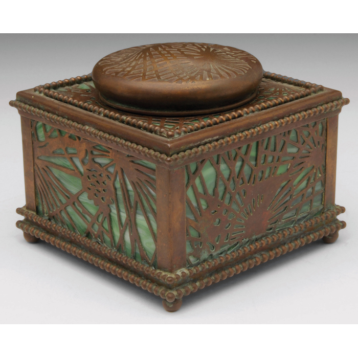 Appraisal: Tiffany Studios inkwell bronze in the Pine Needle pattern with