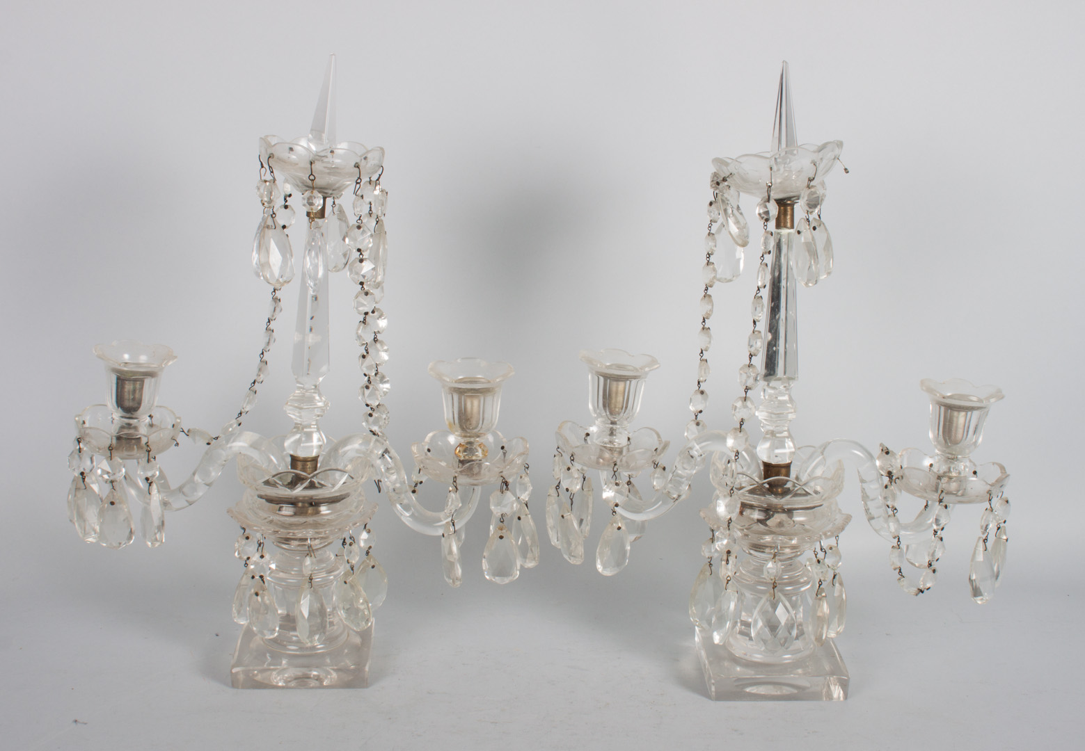 Appraisal: Pair of Anglo-Irish cut glass candelabra mid- th century each