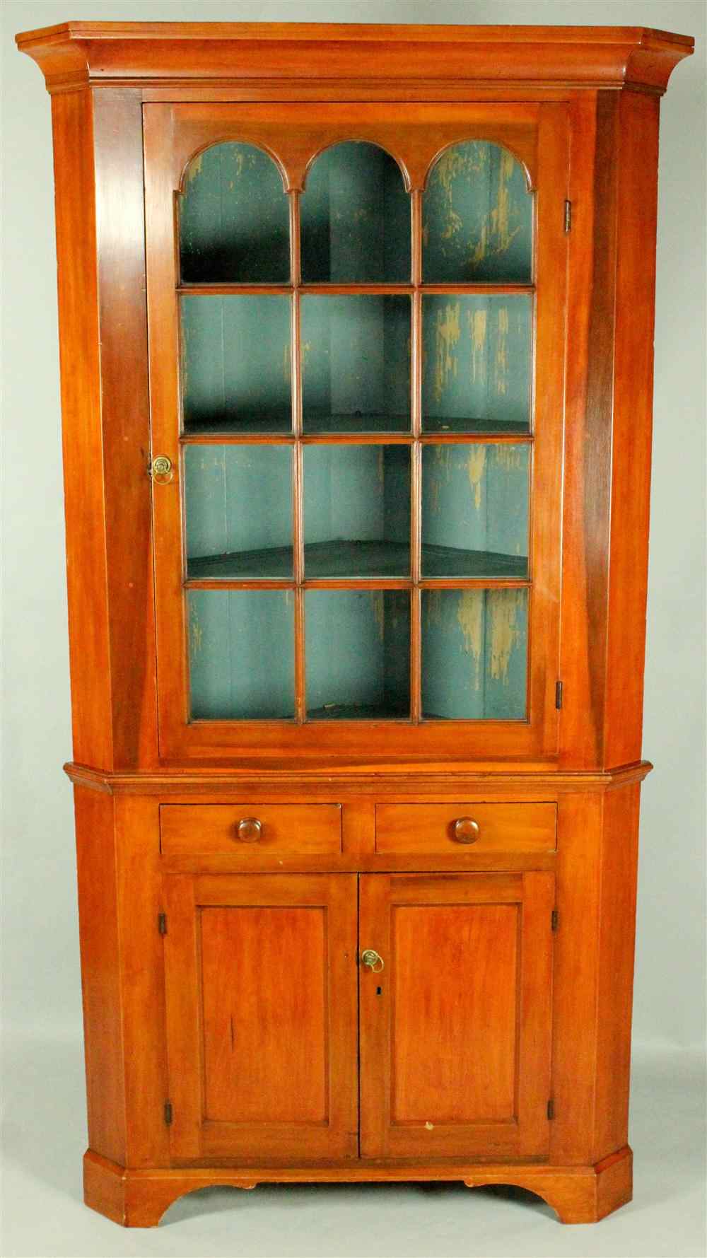 Appraisal: AMERICAN FEDERAL CHERRYWOOD CORNER CABINET in two parts having a