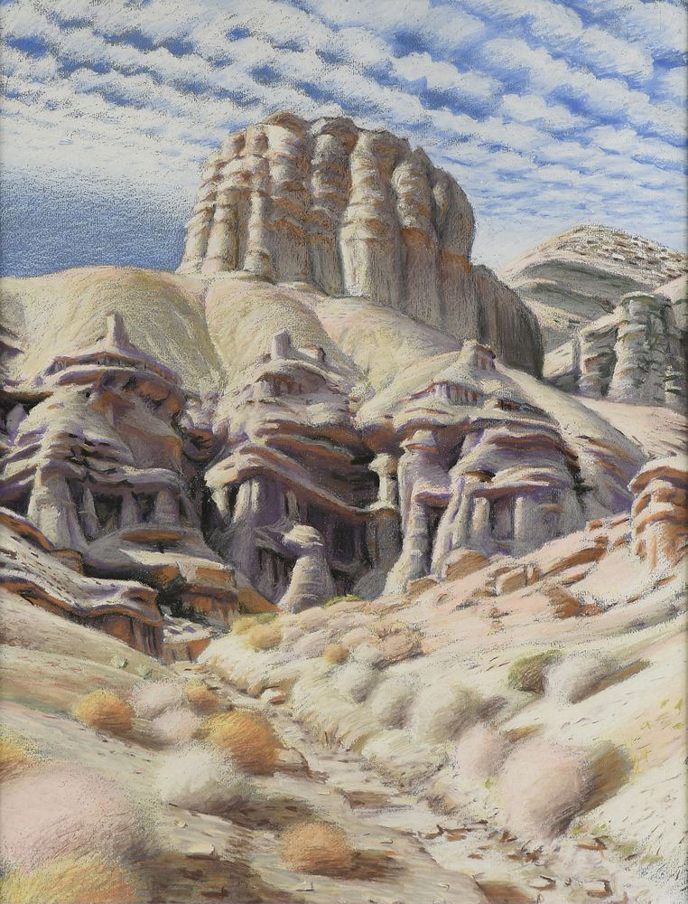 Appraisal: attributed to JAMES DOOLIN American - A DRAWING Desert Dwellers