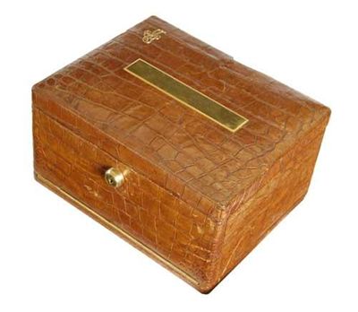 Appraisal: A crocodile jewellery box by Mappin Webb the cover with