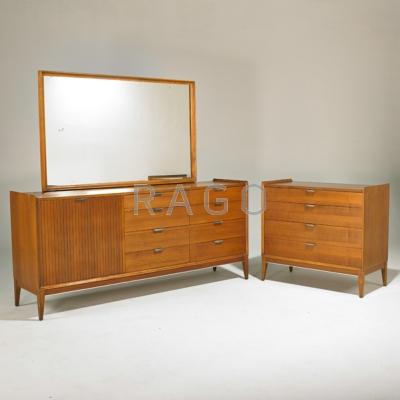 Appraisal: CAVALIER Two dressers and one mirror USA s Walnut aluminum