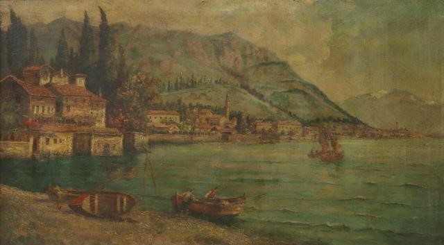 Appraisal: Framed Italian school oil on canvas painting Coastal Harbor with