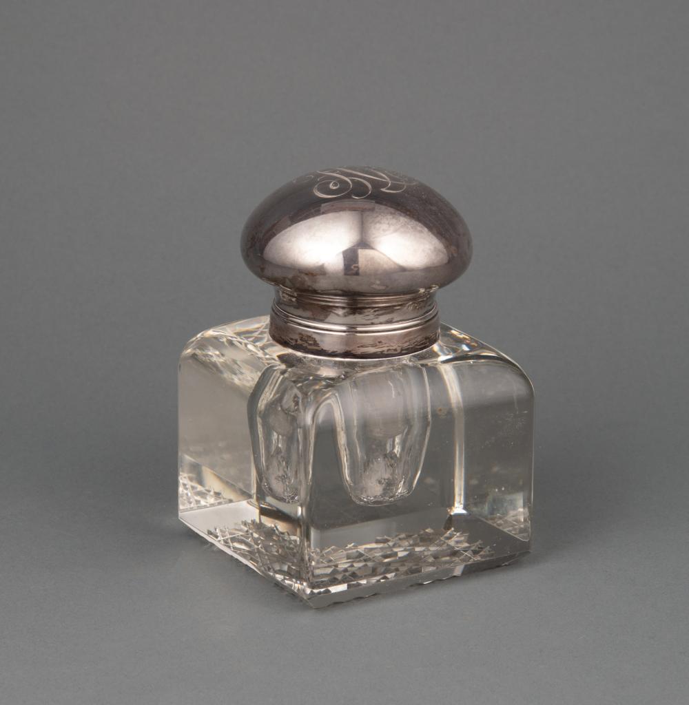 Appraisal: American Sterling Silver-Mounted Rock Crystal Inkwell probably early th c