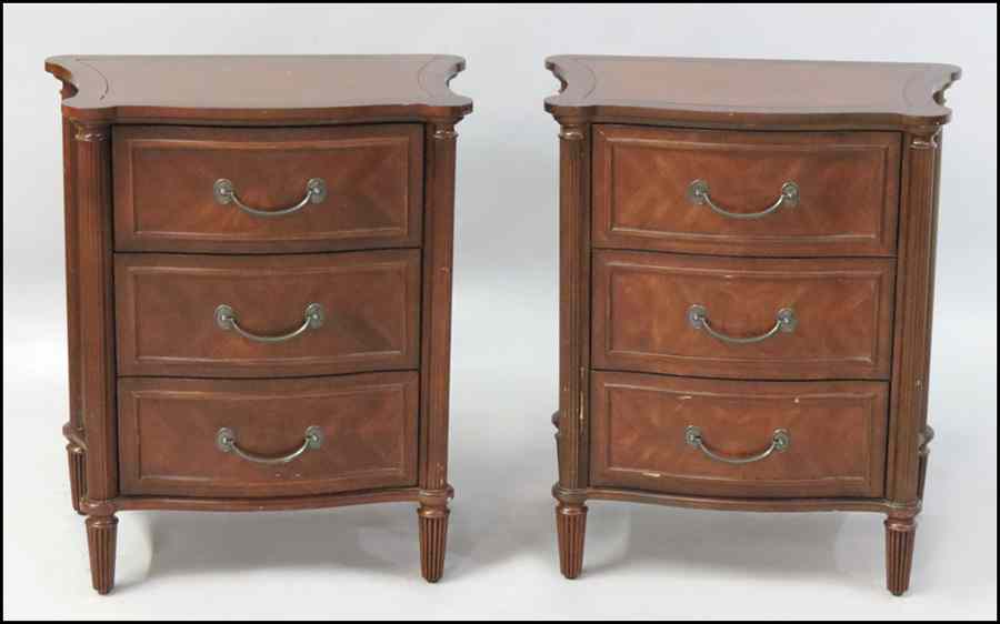 Appraisal: PAIR OF THREE DRAWER NIGHTSTANDS H '' W '' D