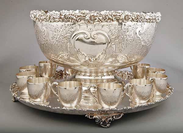 Appraisal: An English Silverplate Punch Bowl Set Barker Ellis comprised of