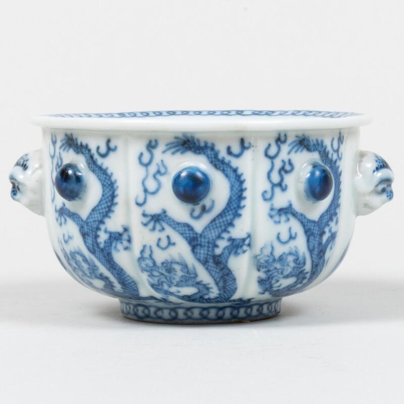 Appraisal: Miniature Blue and White Porcelain Censer Blue painted six character