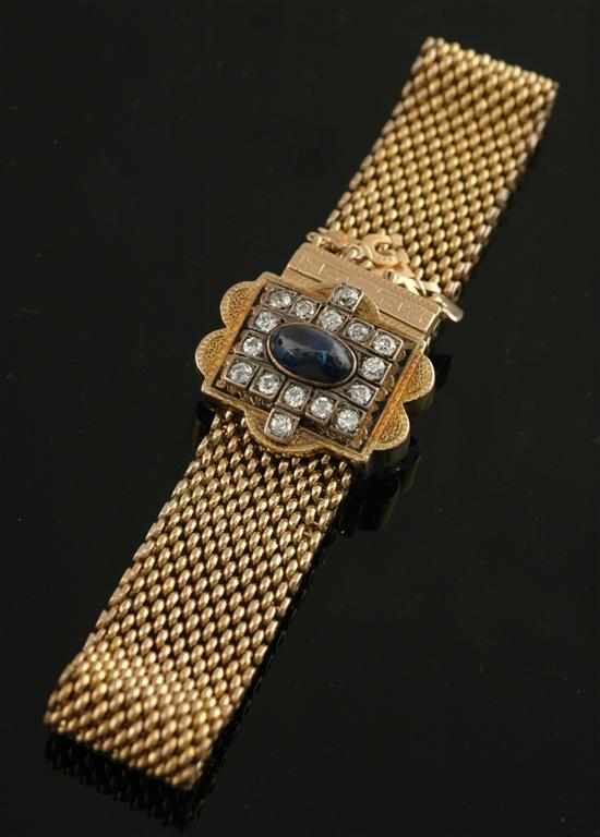 Appraisal: An Antique sapphire and diamond bracelet The wide mesh bracelet