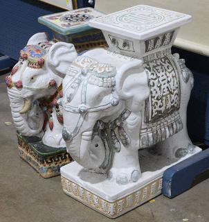 Appraisal: Two Ceramic Elephant Garden Seats Two glazed ceramic elephant garden