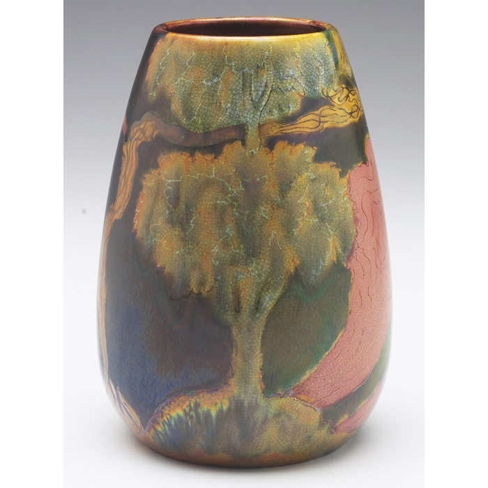 Appraisal: Zsolnay vase bulbous shape with a stylized landscape covered in