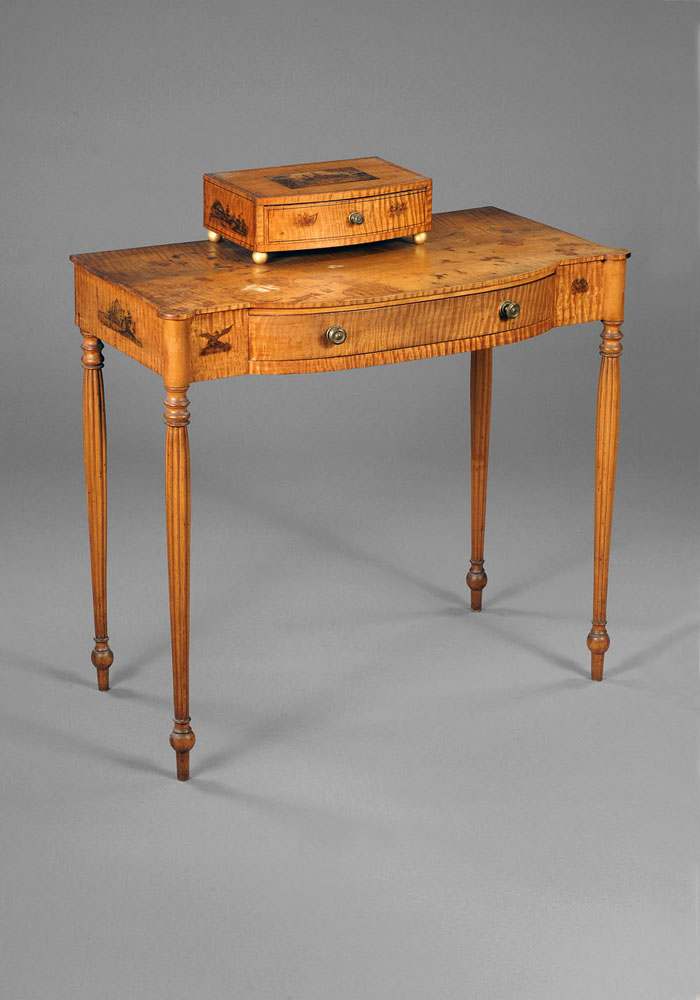 Appraisal: IMPORTANT NEW HAMPSHIRE FEDERAL TIGER MAPLE PAINT-DECORATED BOWFRONT DRESSING TABLE