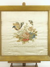 Appraisal: PETIT POINT NEEDLEWORK - Floral wreath on silk satin wrought