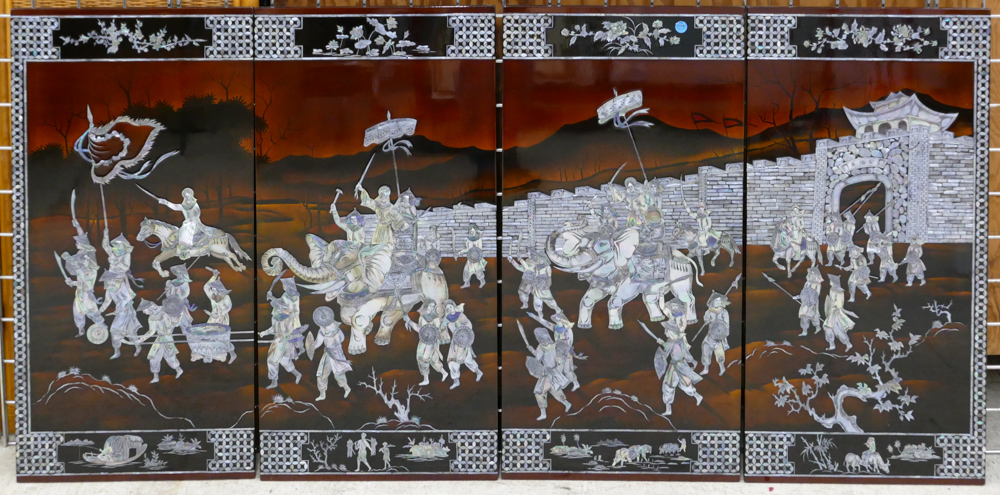 Appraisal: pc Vietnamese Mother of Pearl Lacquered Scenic Panels ''x ''