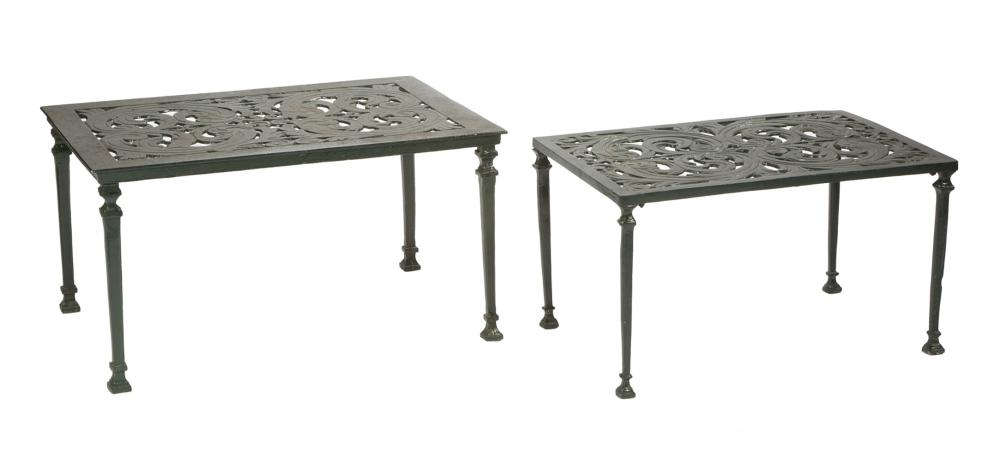 Appraisal: Pair of Vintage Patinated Metal Garden Tables Star Dolphin pattern