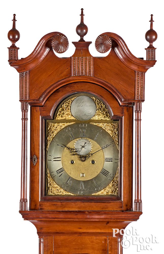 Appraisal: Chester County Chippendale cherry tall case clock Chester County Chippendale