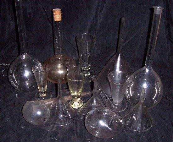 Appraisal: A quantity of glass funnels phials etc