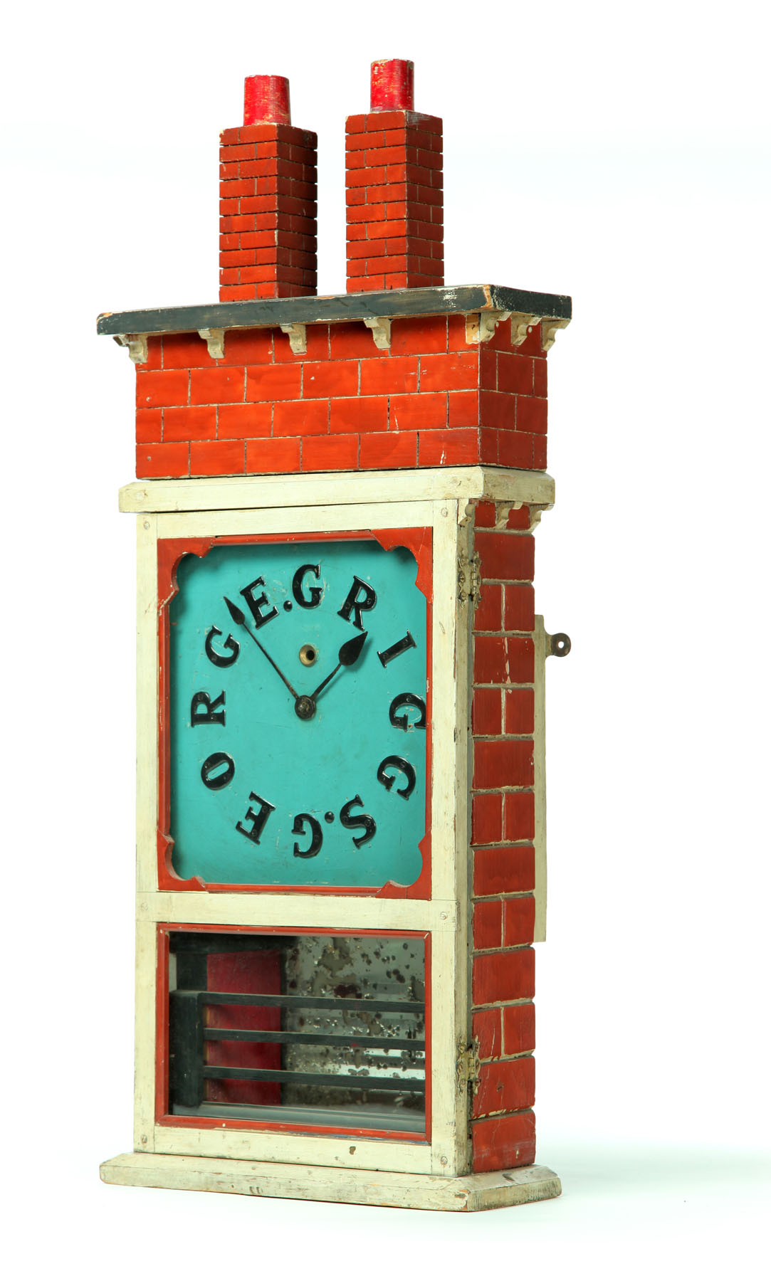 Appraisal: FOLK ART MANTEL CLOCK American ca mixed woods In the