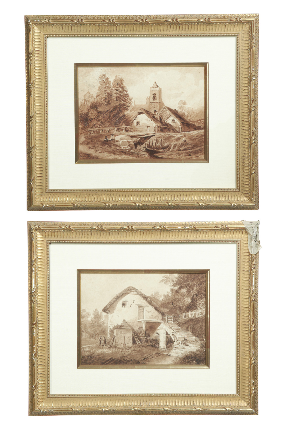 Appraisal: TWO COTTAGE SCENES EUROPEAN SCHOOL LATE TH CENTURY Watercolor on