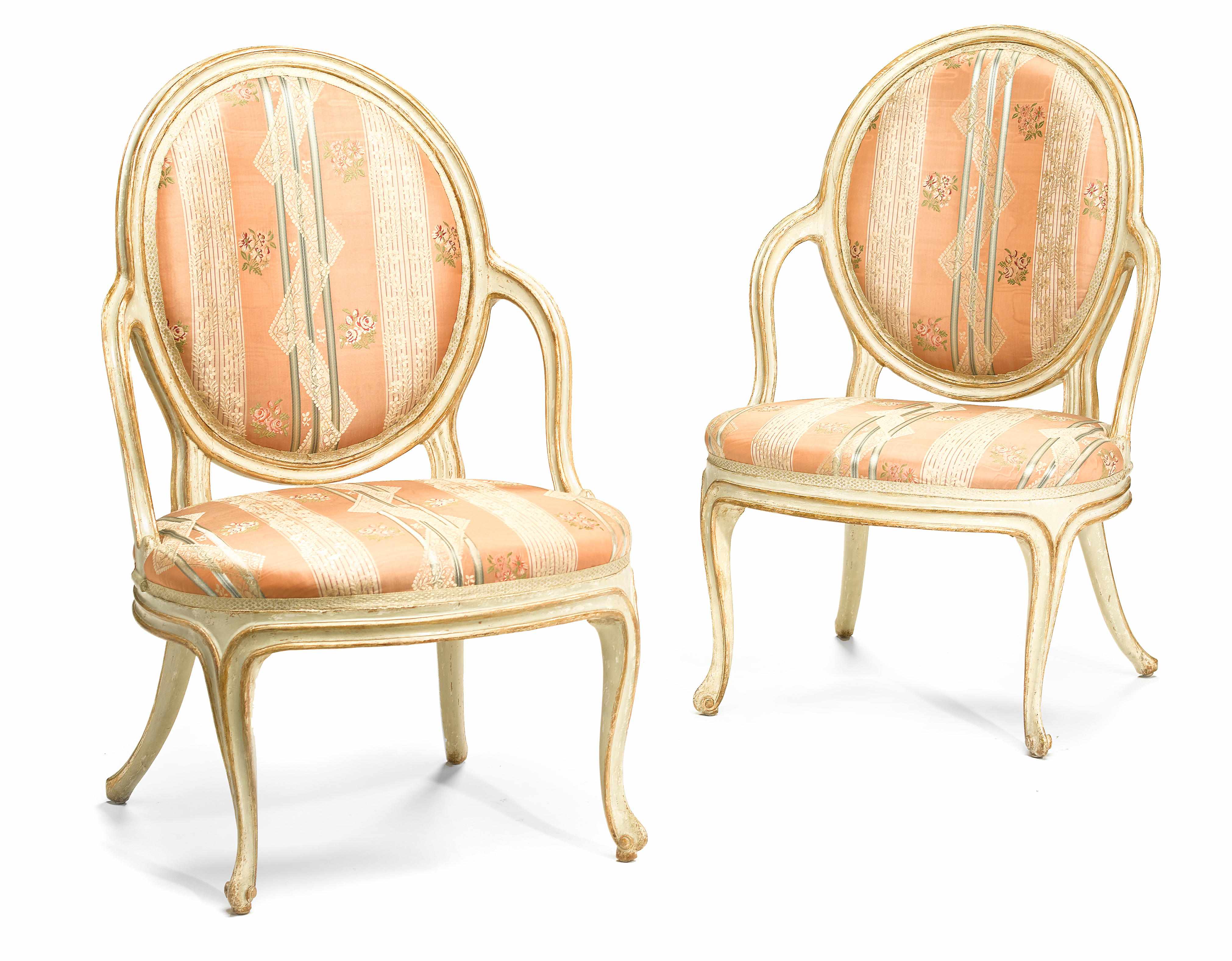 Appraisal: A pair of George III paint decorated armchairs fourth quarter