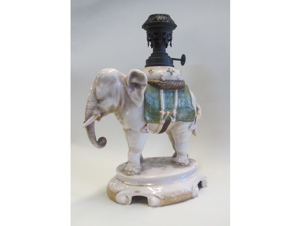 Appraisal: Continental porcelain oil lamp modelled as an elephant