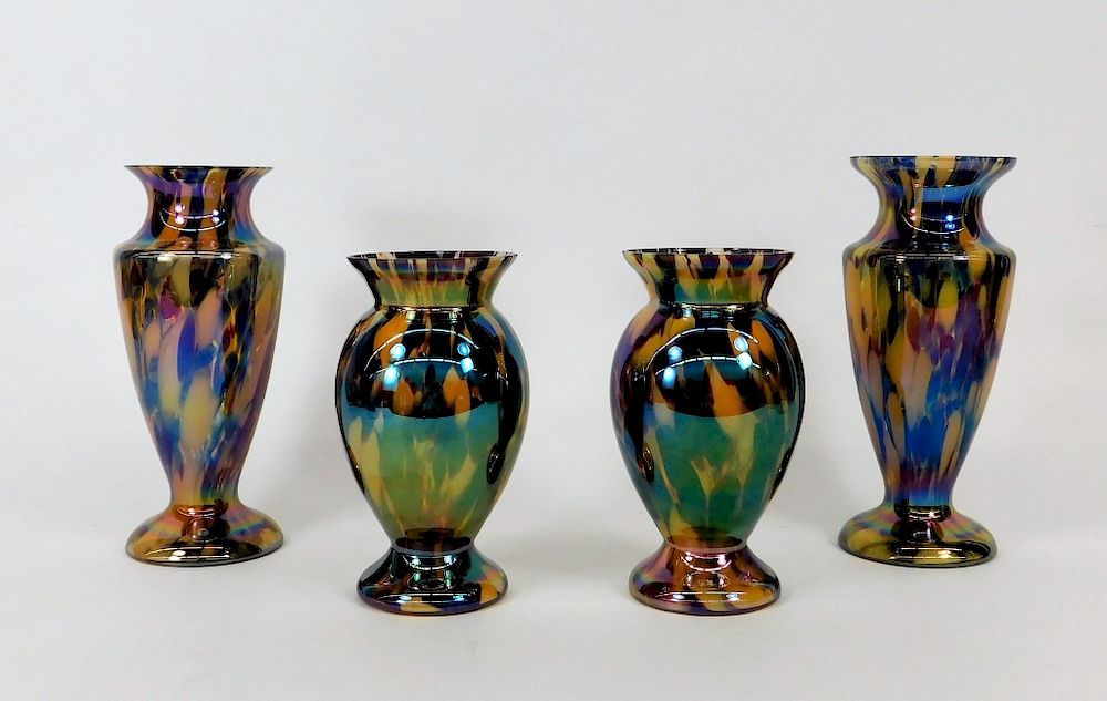 Appraisal: PR Kralik Czech Baluster Iridescent Glass Vases Bohemia th Century