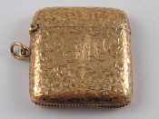 Appraisal: An Edwardian carat gold vesta case with finely engraved decoration