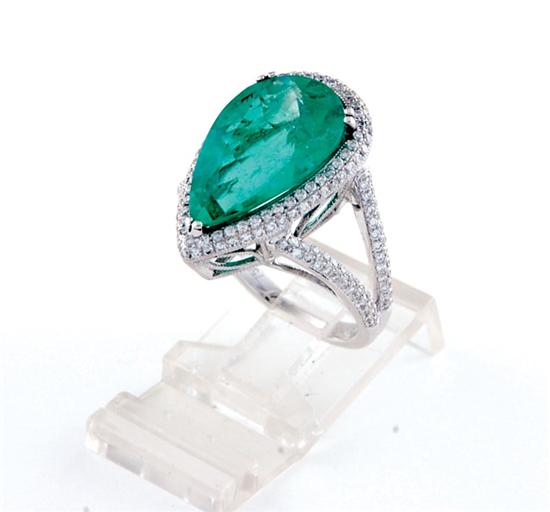 Appraisal: Emerald and diamond ring Columbian pear-shaped emerald ct and round