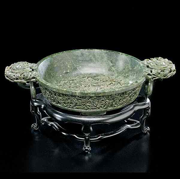 Appraisal: Spinach Jade Chinese Marriage Bowl Chinese A mottled green spinach