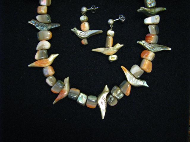 Appraisal: Native American Abalone fetish necklace '' long with matching earrings