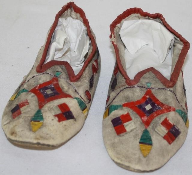 Appraisal: EARLY TH CENTURY COLORFUL PORCUPINE QUILLSLIPPERS NATIVE AMERICAN NORTHERN PLAINS