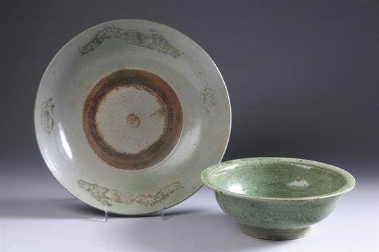 Appraisal: CHINESE SWATOW CELEDON GLAZED PORCELAIN CHARGER th century With unglazed