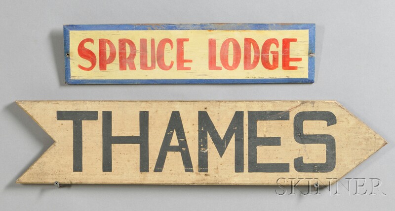 Appraisal: Painted Wooden Signs SPRUCE LODGE and THAMES early th century