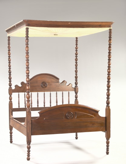 Appraisal: American Spool-Turned Walnut Four-Post Convent Canopy Bed third quarter th