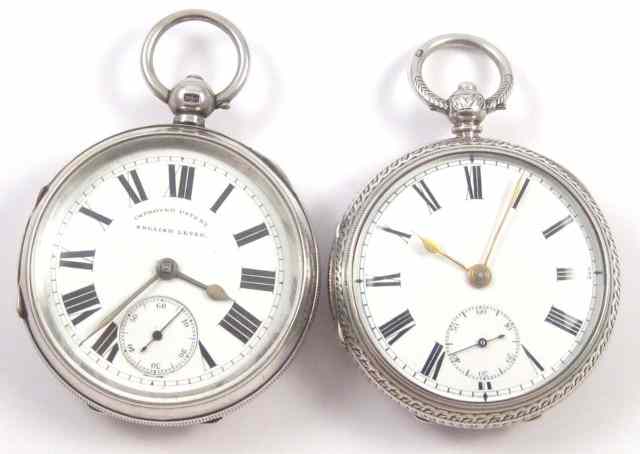 Appraisal: TWO ENGLISH SILVER OPENFACE KEY WIND POCKET WATCHES Improved Patent