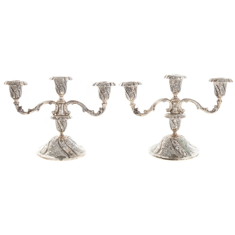 Appraisal: Pair German Silver Three-Light Candelabra late th early th century