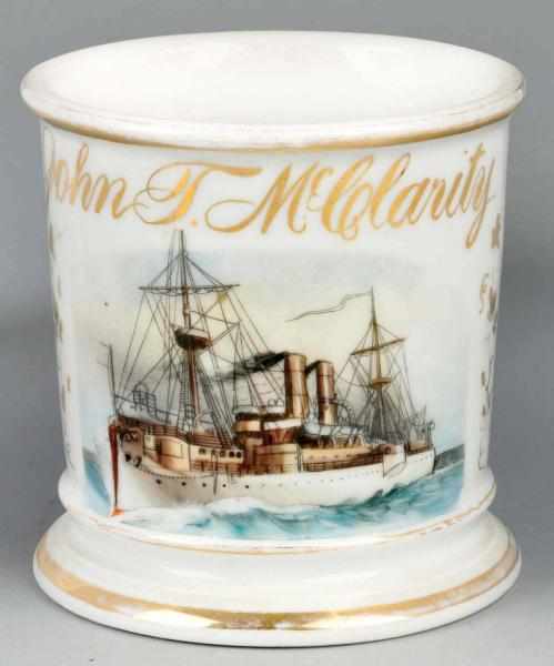 Appraisal: Early Steam Ship Shaving Mug Description Gilt name John T