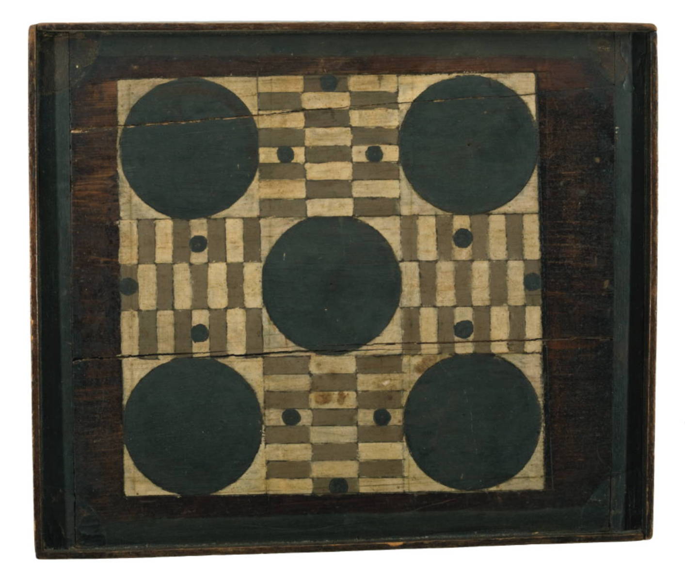 Appraisal: PAINTED PARCHEESI GAME BOARD The wood panel painted black taupe