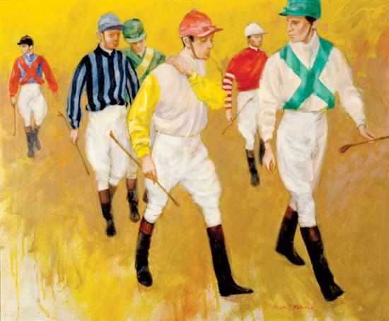 Appraisal: Henry Koehler New York b SIX ROMAN GENTLEMEN JOCKEYS oil