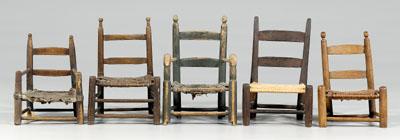 Appraisal: Five Georgia children s chairs one with hide seat and