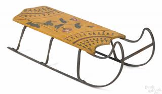 Appraisal: Painted sled late th c retaining its original yellow surface