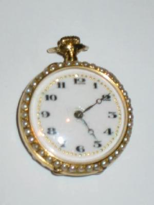 Appraisal: A VICTORIAN SEED PEARL FOB WATCH the white enamel dial