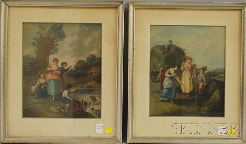 Appraisal: Two Framed Hand-colored Lithographs Depicting th Century Peasant Genre Scenes